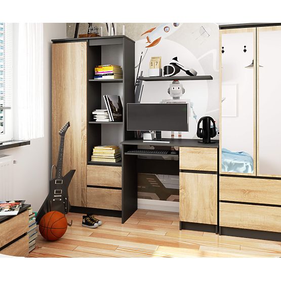 POČÍTAČOVÝ STÔL PIKSEL PK ŠEDÝ / DUB SONOMA - PRAVÝ