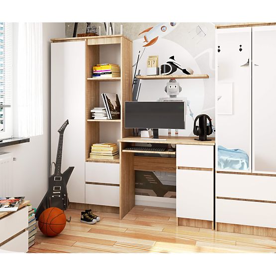 POČÍTAČOVÝ STÔL PIKSEL SONOMA / BIELY - PRAVÝ