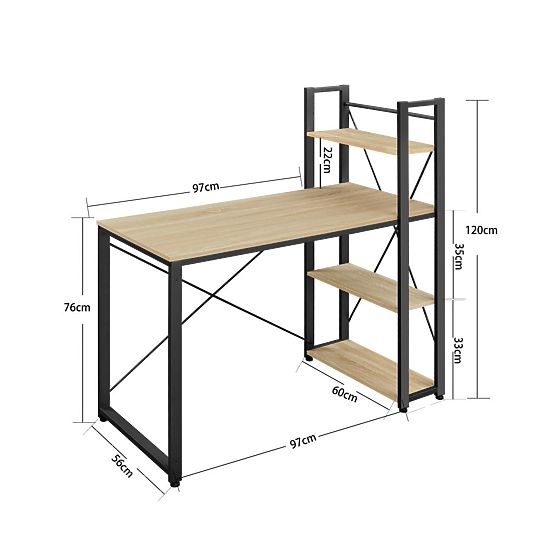 Počítačový stôl s regálom a nastaviteľnými nožičkami dub sonoma