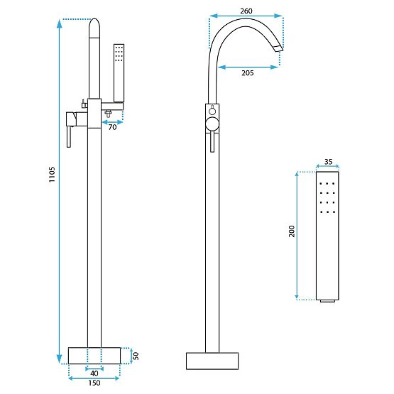 Podlahová vaňová batéria Rea Lungo čierna
