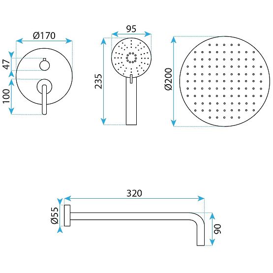 Podomietková sprchová sada Rea Ontario Čierna + BOX