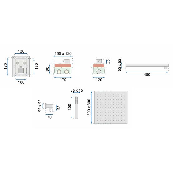 Podomietková sprchová sada s termostatom FENIX DAVIS Zlatá + BOX