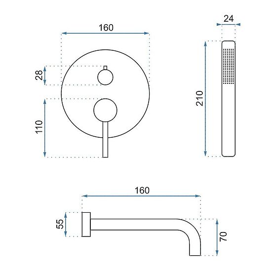 Podomietková vaňová batéria Rea Lungo Meď + Box