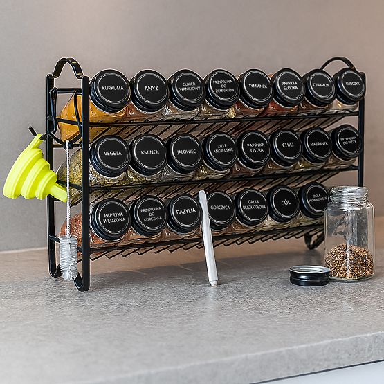Poschodový stojan na korenie ENELDO 24 pohárov + 72 nálepiek