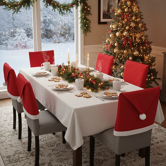 Poťah na stoličku v tvare čiapky Santa Clausa 2 ks