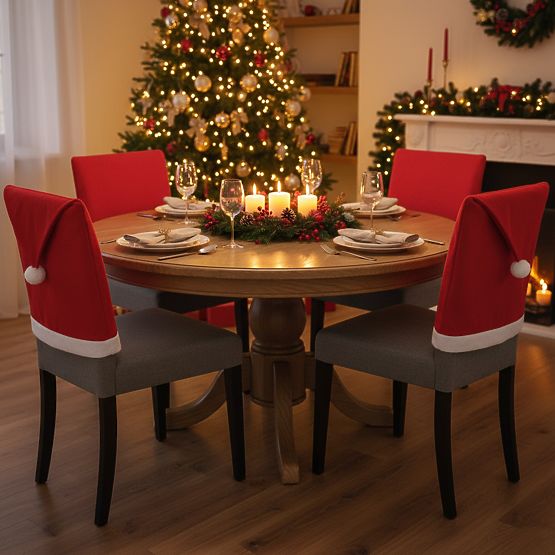 Poťah na stoličku v tvare čiapky Santa Clausa 6 ks