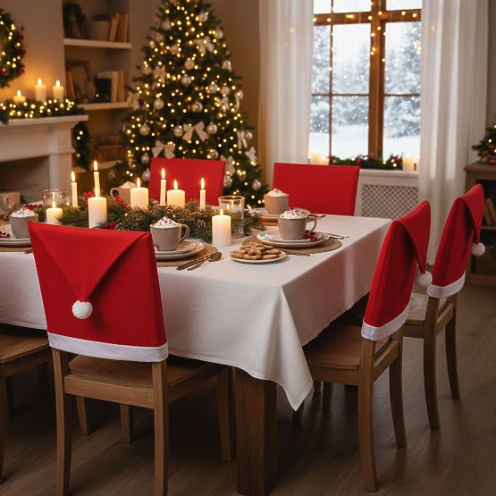 Poťah na stoličku v tvare čiapky Santa Clausa 6 ks