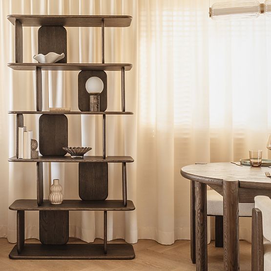 Regál Fonticelle zaoblený, masívne dubové drevo, dyha, espresso