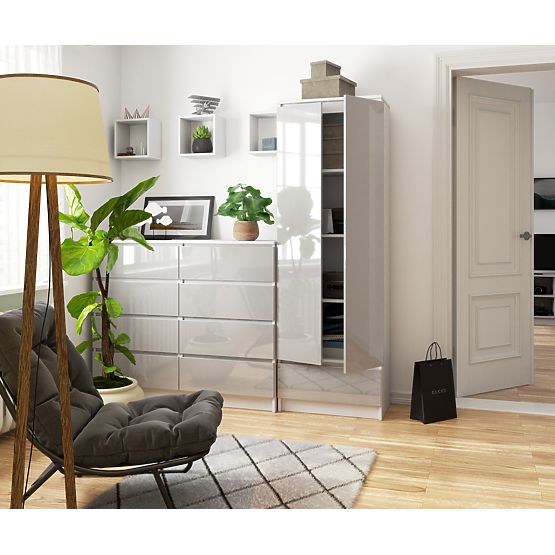 REGÁL R 60 cm CLP 1 ZÁSUVKA 4 POLICE BIELY / METALICKÝ LESK