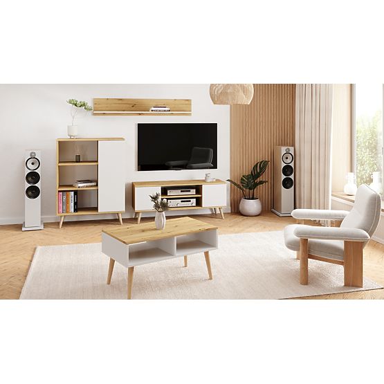 Regál vitrína Fondi drevené nohy Dub artisan biely