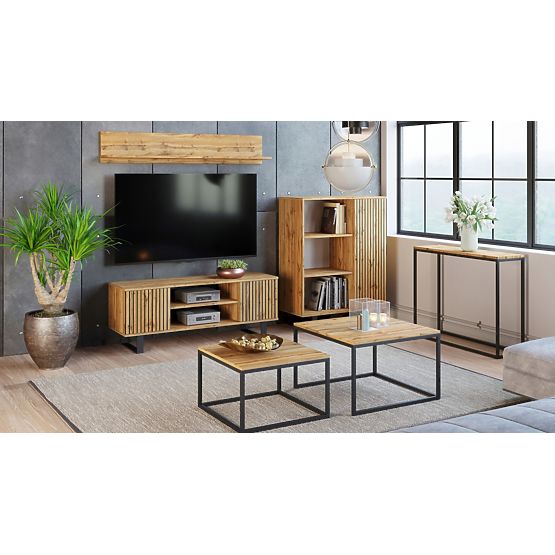 Regálová skriňa Fondi dub craft zlatý - čierny, dekor lamely