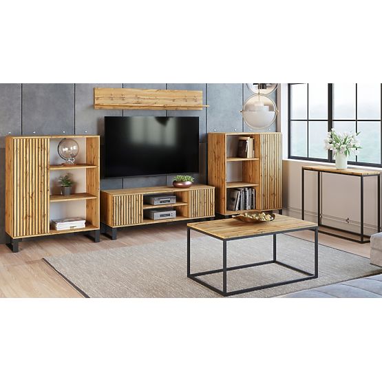 Regálová skriňa Fondi dub craft zlatý - čierny, dekor lamely