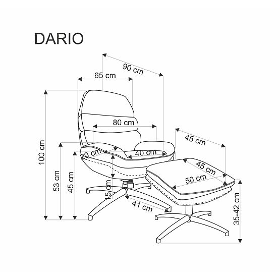 Relaxačné kreslo DARIO s podnožkou a hojdacou funkciou, modré (1p=1ks)
