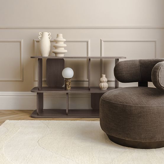 Relaxačné kreslo Dolce, oblé tvary, hnedé espresso, orech