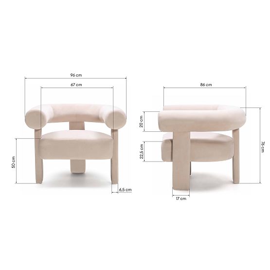 Relaxačné kreslo Hella svetlo béžové, zamatové, zaoblené