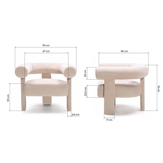 Relaxačné kreslo Hella svetlo béžové, zamatové, zaoblené