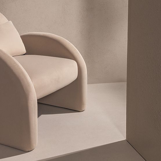 Relaxačné kreslo Rainbow svetlo béžové, zamatové, zaoblené