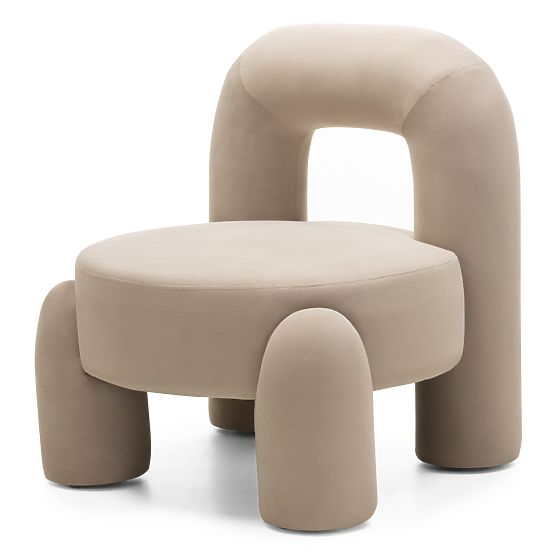 Relaxačné kreslo Vasto, svetlo béžové, zamatové, oblé tvary