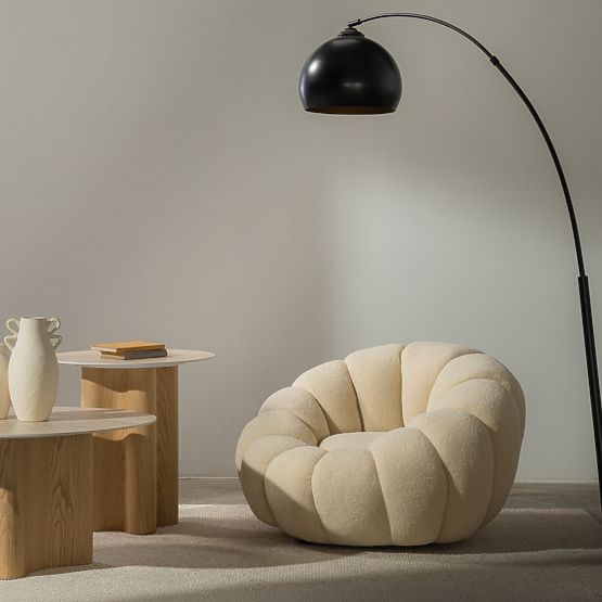 Relaxačné kreslo Venezia béžové s otočnou základňou, boucle, oblé tvary