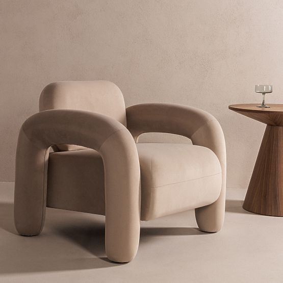 Relaxačné kreslo Vico, svetlo béžové, zamatové