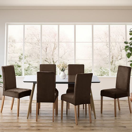 RESTILO poťah na stoličky 6 SENTO farba hnedá hladký klasický štýl