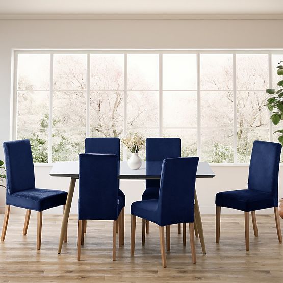 RESTILO poťah na stoličky SENTO farba indigo hladký klasický štýl