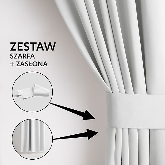 RESTILO záves BLACKOUT farba biela, šerpa na uchytenie, klasický štýl, strieborné priechodky, materi