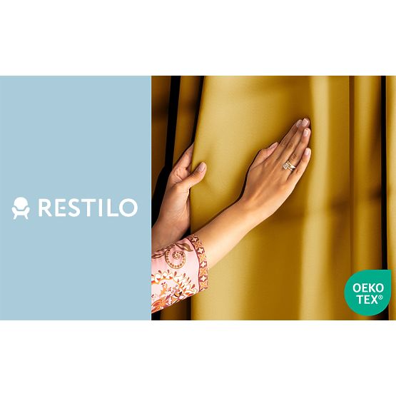 RESTILO záves BLACKOUT farba horčicová, klasický štýl, strieborné krúžky, materiál