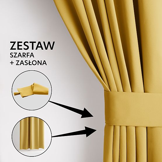 RESTILO záves BLACKOUT farba horčicová, klasický štýl, strieborné krúžky, materiál