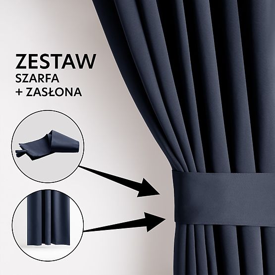 RESTILO záves BLACKOUT farba indigo sťahovacia šerpa klasický štýl strieborné priechodky materiál bl