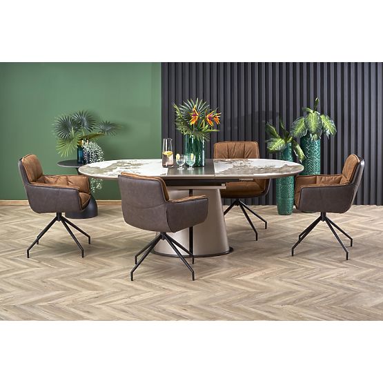 ROBINSON rozkladací stôl, béžový mramor / cappuccino / čierny (3p=1ks)