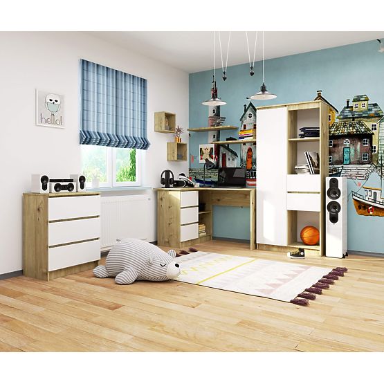 ROHOVÝ PÍSACÍ STÔL B16 CLP ĽAVÝ DUB ARTISAN / BIELY