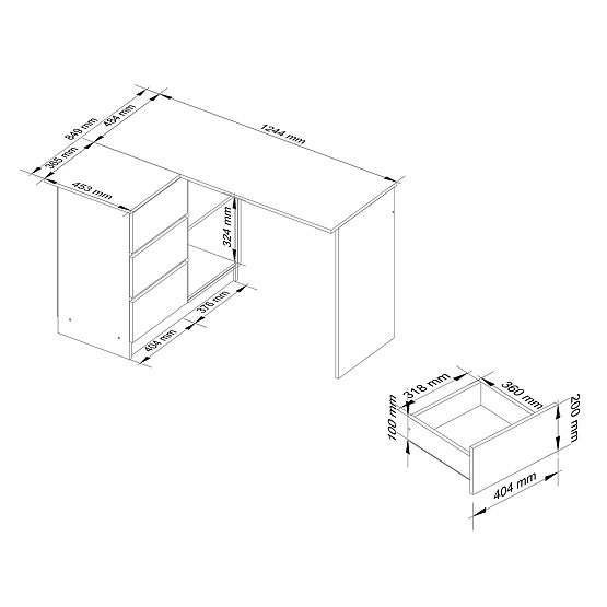 ROHOVÝ PÍSACÍ STÔL B16 CLP ĽAVÝ DUB ARTISAN / BIELY