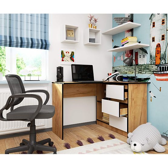 ROHOVÝ PÍSACÍ STÔL B16 CLP PRAVÝ DUB CRAFT / BIELY