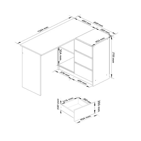 ROHOVÝ STÔL B16 CLP PRAVÝ PK BIELY / ŠEDÝ