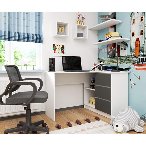 ROHOVÝ STÔL B16 CLP PRAVÝ PK BIELY / ŠEDÝ