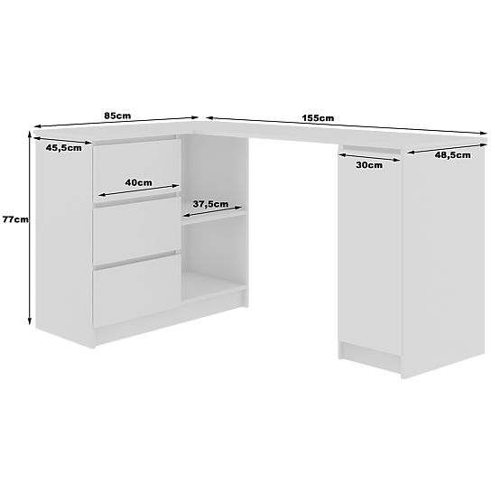 ROHOVÝ STÔL B20 155 cm ĽAVÝ PK BIELY LESK