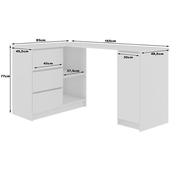 ROHOVÝ STÔL B20 155 cm ĽAVÝ PK BIELY LESK