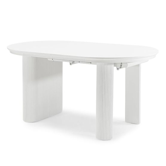 Rozkladací stôl Audrey 160-240 cm, oválny, biely, s drážkovaním, oblé tvary