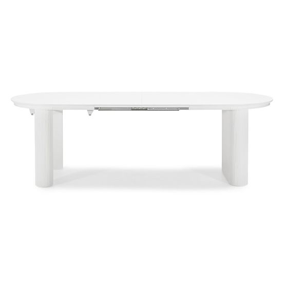 Rozkladací stôl Audrey 160-240 cm, oválny, biely, s drážkovaním, oblé tvary