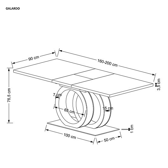 Rozkladací stôl GALARDO, biely / zlatý (3p=1ks)