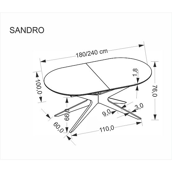 Rozkladací stôl SANDRO, čierny (2p=1ks)