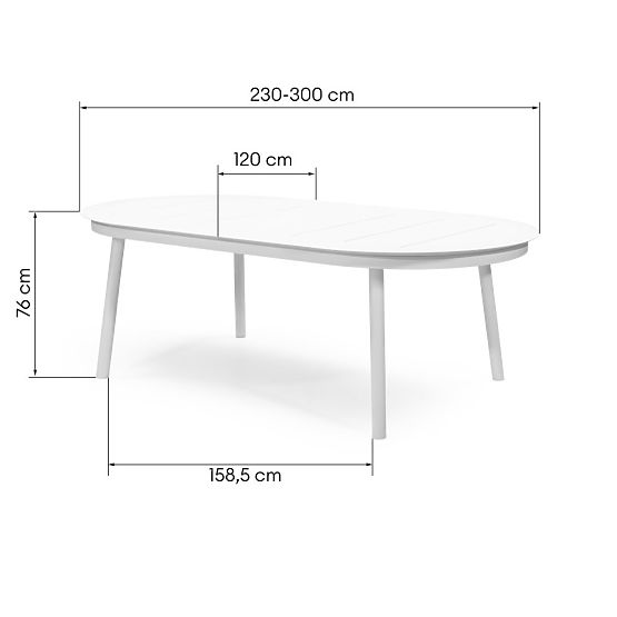 Rozkladací záhradný stôl Marinelli 230-300 cm, hliníkový, biely