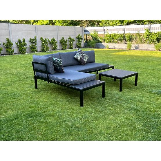 Sada 2 x Rohová Dvojmiestna Pohovka Oceľová VENTO Konferenčný Stolík Čierny