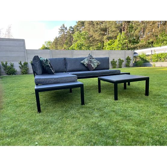 Sada 2 x Rohová Dvojmiestna Pohovka Oceľová VENTO Konferenčný Stolík Čierny