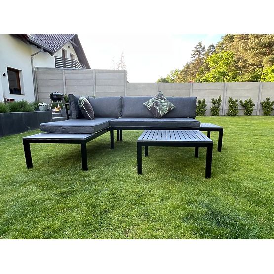 Sada 2 x Rohová Dvojmiestna Pohovka Oceľová VENTO Konferenčný Stolík Čierny