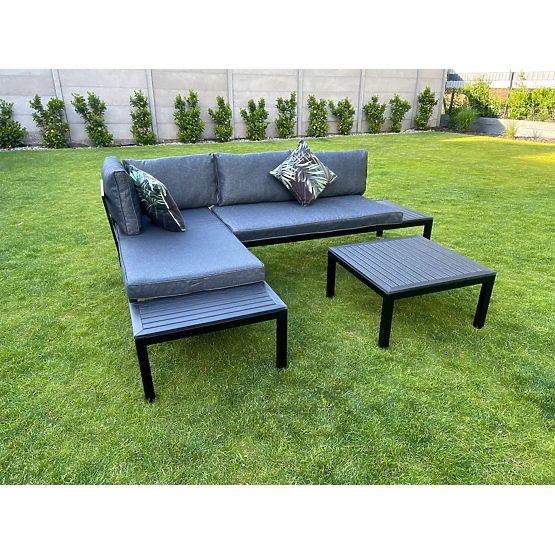 Sada 2 x Rohová Dvojmiestna Pohovka Oceľová VENTO Konferenčný Stolík Čierny