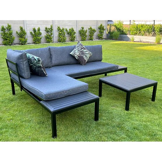 Sada 2 x Rohová Dvojmiestna Pohovka Oceľová VENTO Konferenčný Stolík Čierny