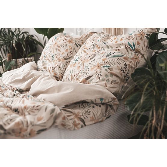 Sada obliečok LINEN- leaves 220x200 + 2x 70x80