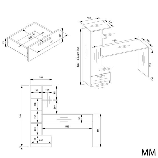 Sada Písací stôl + Regál COSMO DUB ARTISAN